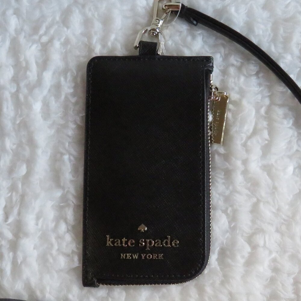 Kate Spade Madison Leather Card Case Lanyard (Black)